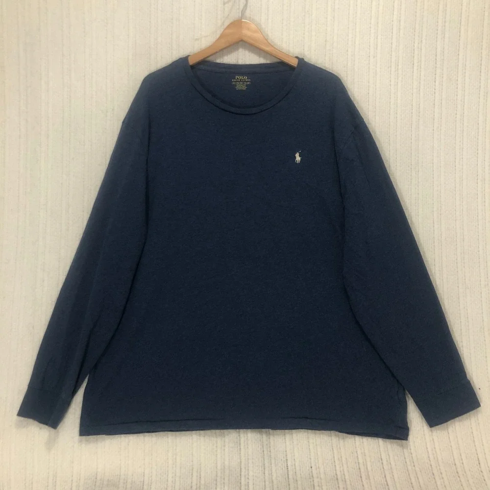 Polo Ralph Lauren Mens XXL Long Sleeve T-Shirt Navy Blue Classic Fit Cotton Pony